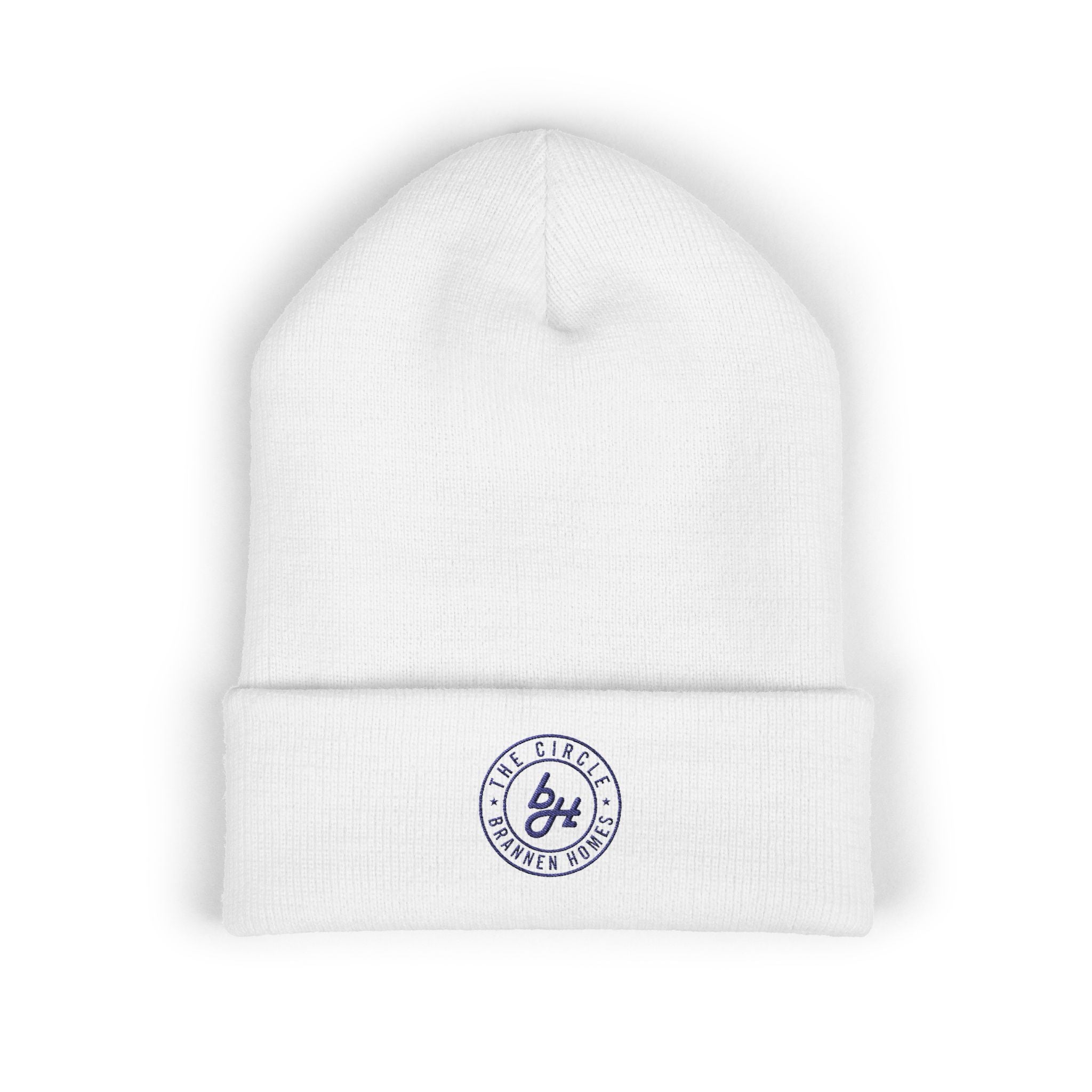 Classic Cuffed Beanie with Embroidered Blue The Circle Brannen Homes Logo Design